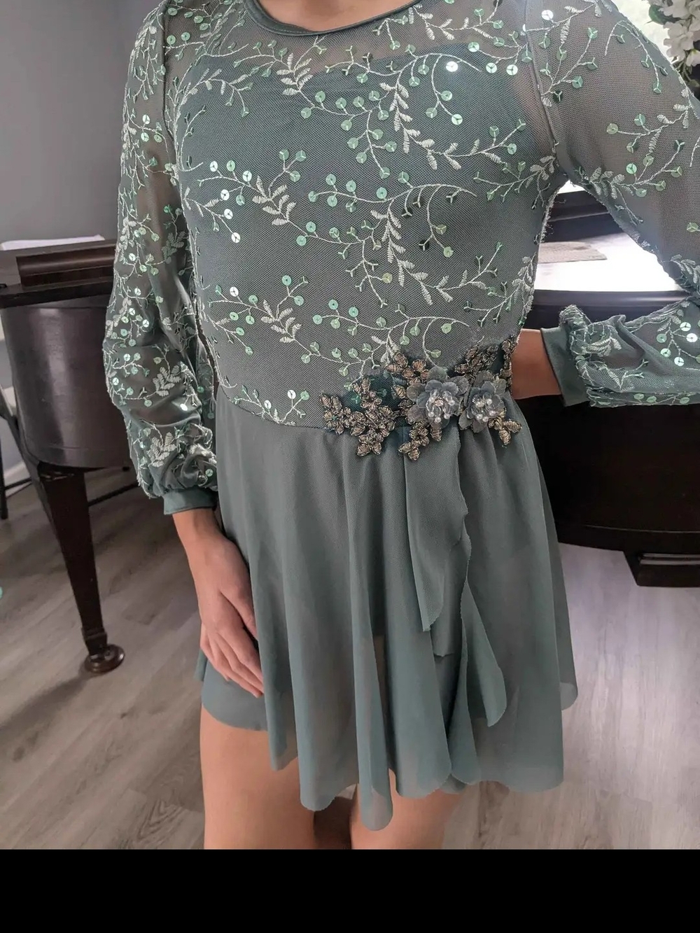 Weissman Sage Green Embroidered Dance Dress